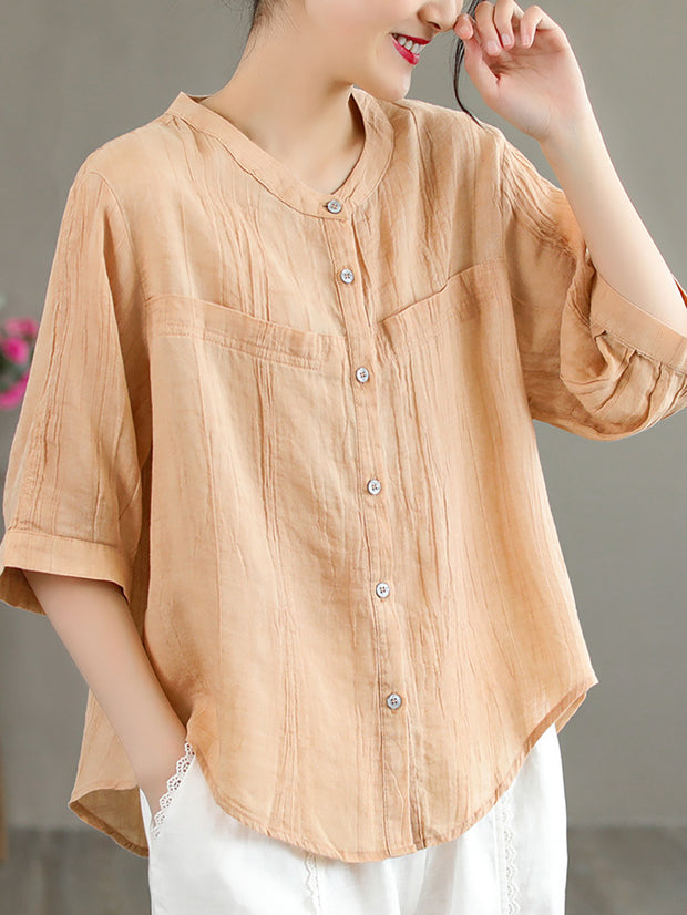 Half Sleeve Ramie Vintage Summer Women Shirt
