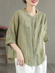 Half Sleeve Ramie Vintage Summer Women Shirt