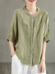 Half Sleeve Ramie Vintage Summer Women Shirt