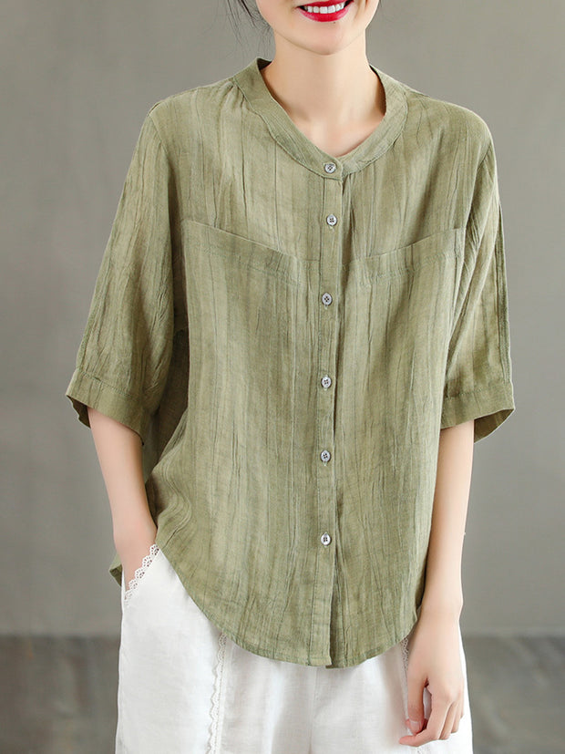Half Sleeve Ramie Vintage Summer Women Shirt