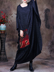 Embroidered Vintage Women Retro Batwing Sleeve Maxi Dress