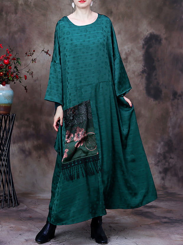 Embroidered Vintage Women Retro Batwing Sleeve Maxi Dress