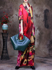 Drape Floral Vintage Women Retro Maxi Dress