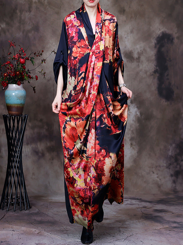 Drape Floral Vintage Women Retro Maxi Dress
