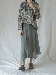 Vintage Floral Ramie Autumn Women Loose Shirt