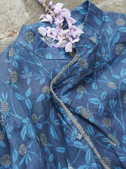 Floral Slanted Placket Vintage Ramie Autumn Women Shirt
