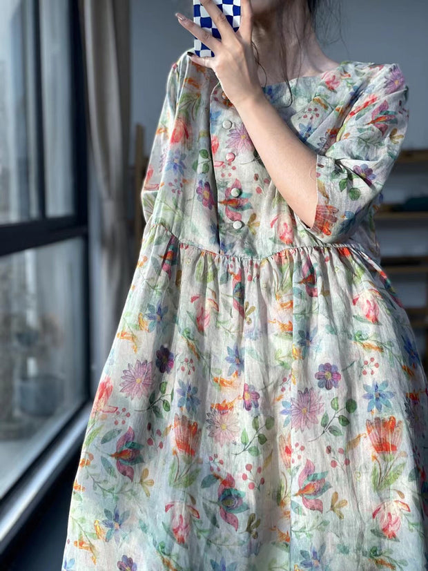 Floral Pleated Summer Casual Loose Dress