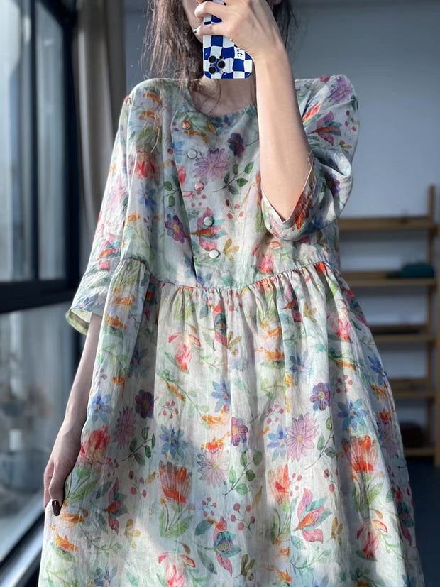 Floral Pleated Summer Casual Loose Dress