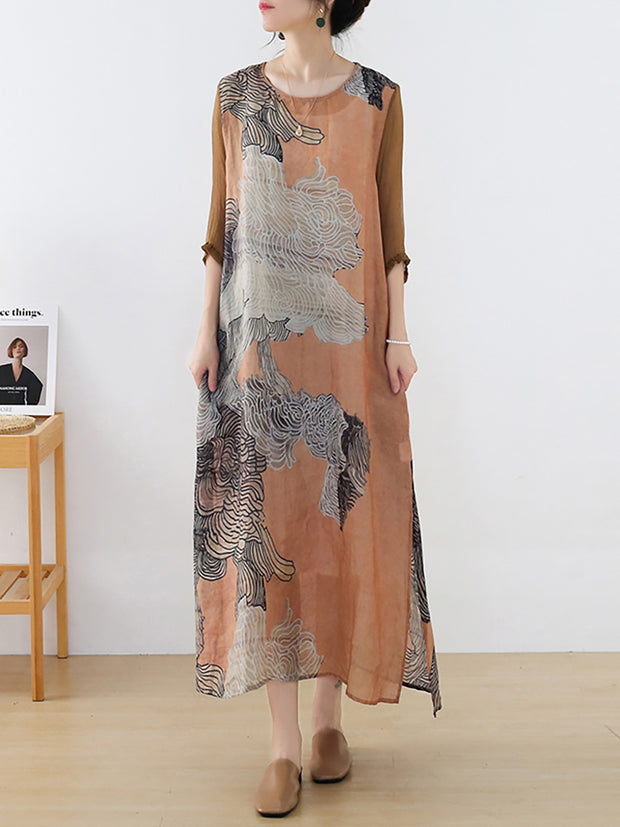 Summer Floral Vintage Women Retro Maxi Dress