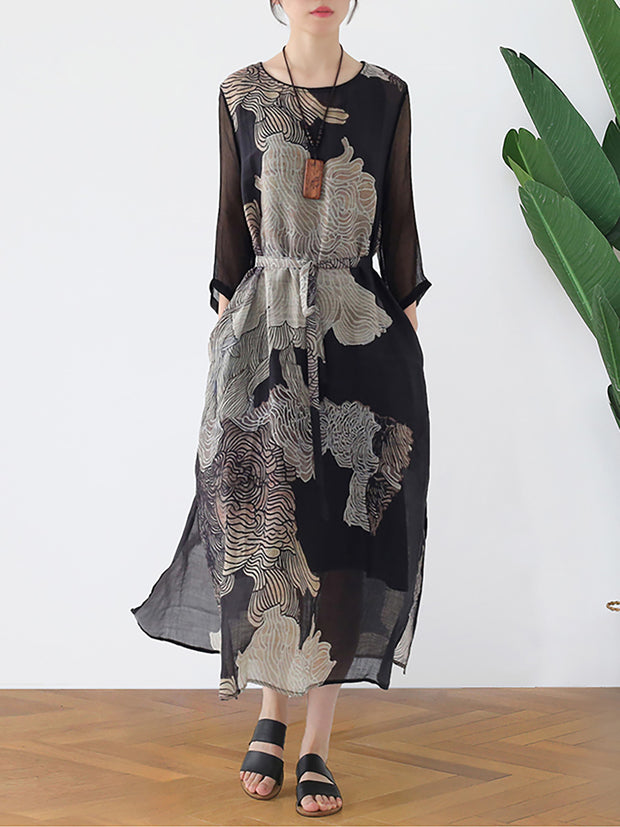 Summer Floral Vintage Women Retro Maxi Dress