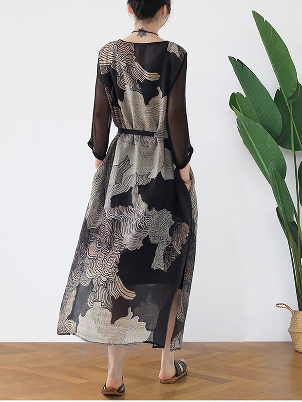 Summer Floral Vintage Women Retro Maxi Dress