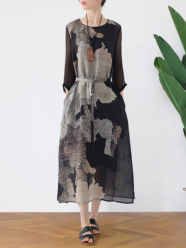 Summer Floral Vintage Women Retro Maxi Dress