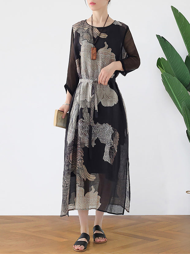 Summer Floral Vintage Women Retro Maxi Dress