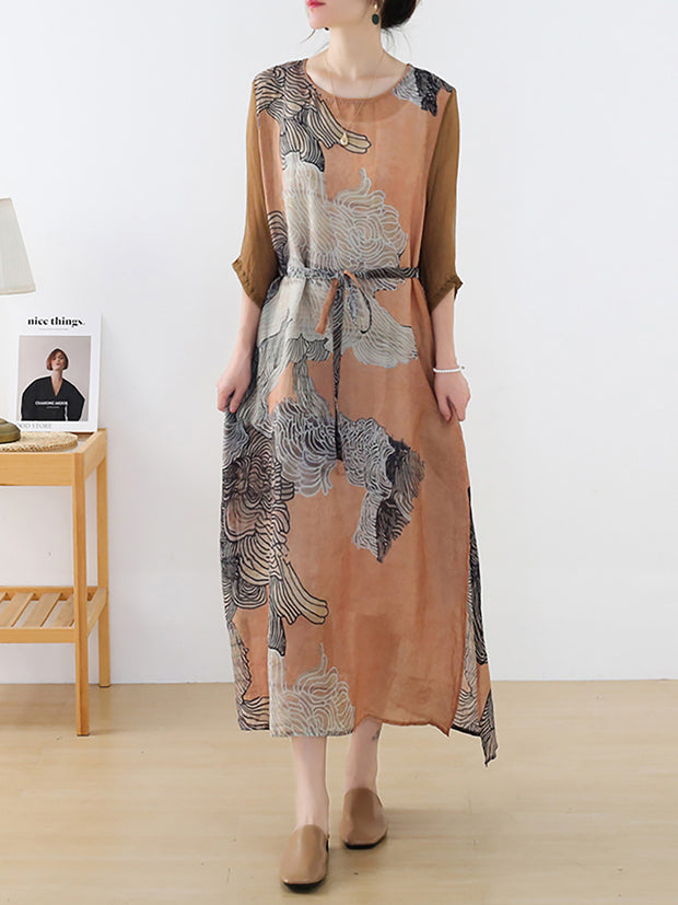 Summer Floral Vintage Women Retro Maxi Dress