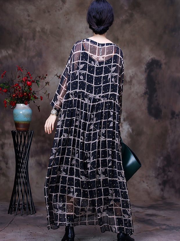 Transparent Women Maxi Dress With Linning Two Pieces Set