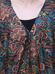 Floral V Neck Summer Vintage Loose Maxi Dress