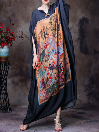 V Neck Summer Vintage Loose Maxi Dress