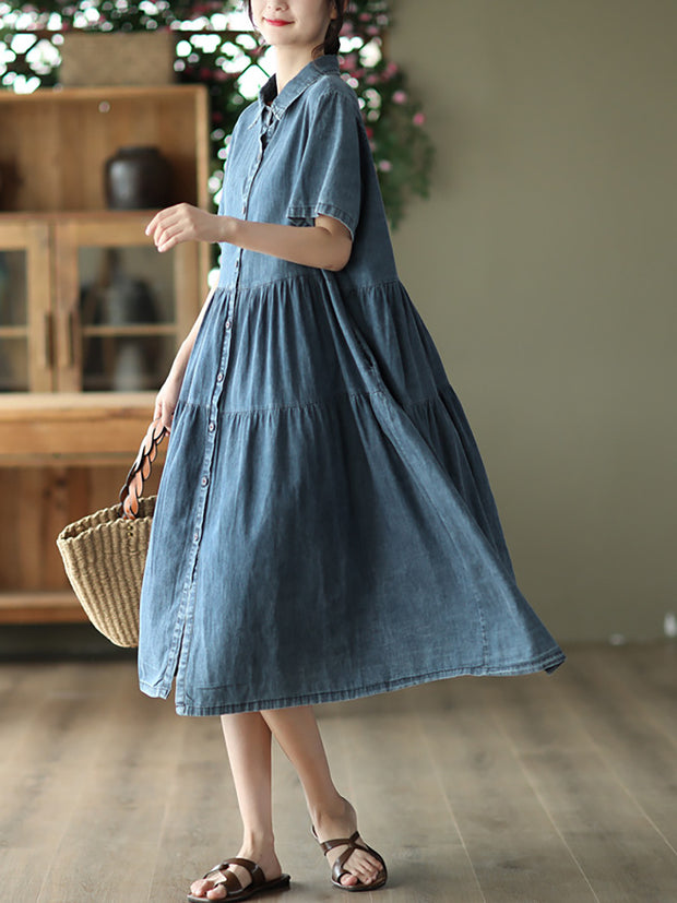 Button Pleated Summer Casual Dress