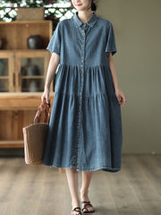 Button Pleated Summer Casual Dress