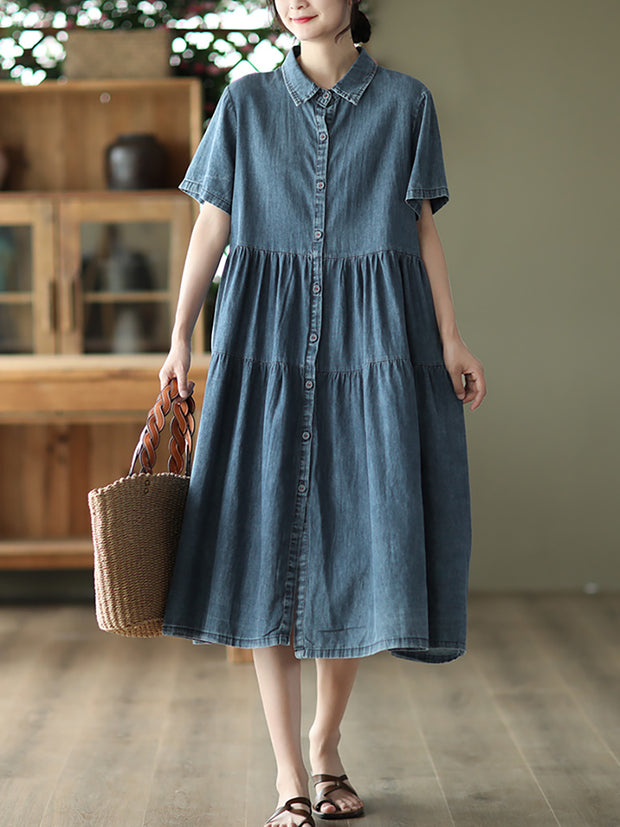 Button Pleated Summer Casual Dress