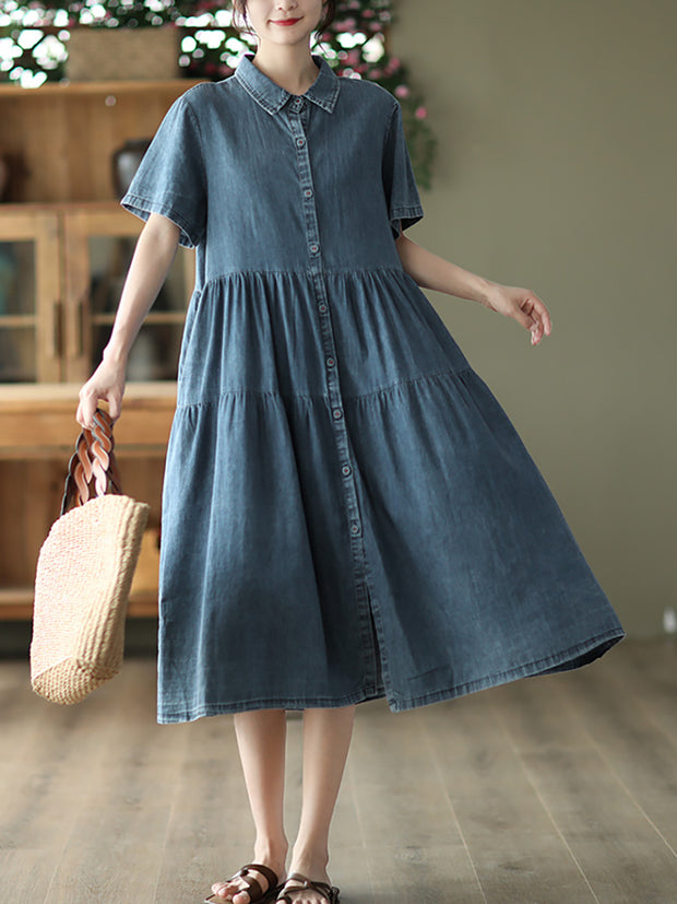 Button Pleated Summer Casual Dress
