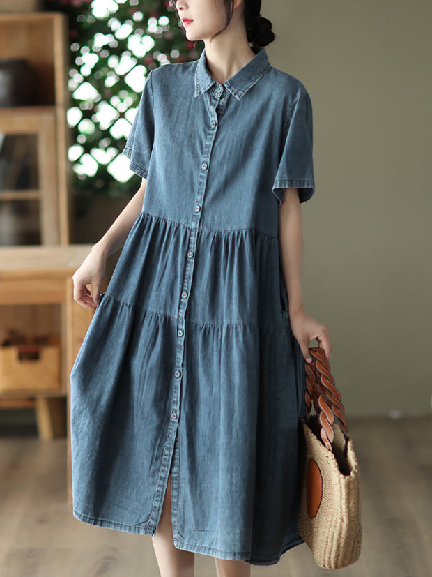 Button Pleated Summer Casual Dress