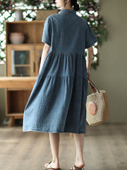 Button Pleated Summer Casual Dress