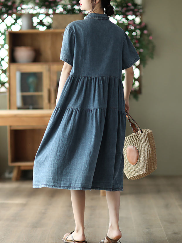 Button Pleated Summer Casual Dress