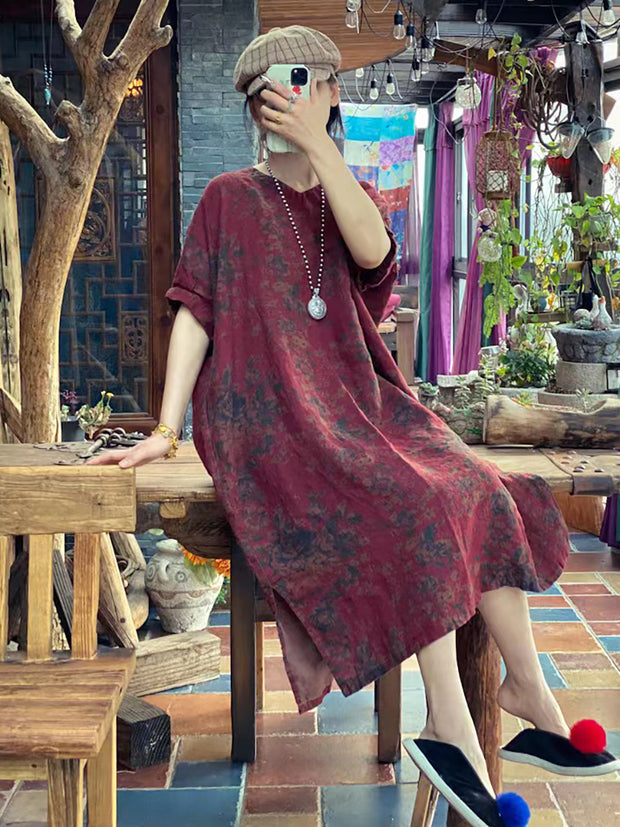 Linen Floral Vintage Summer Loose Dress
