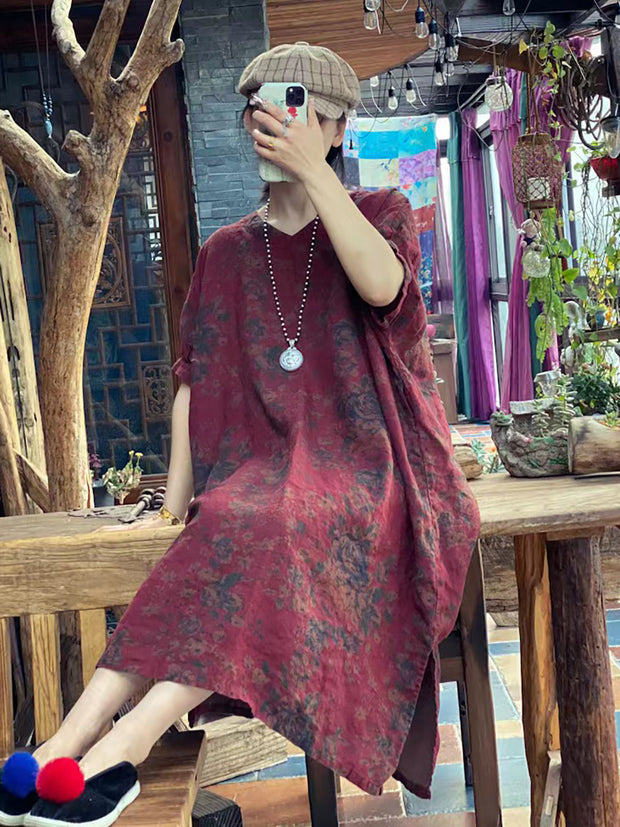 Linen Floral Vintage Summer Loose Dress