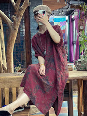 Linen Floral Vintage Summer Loose Dress