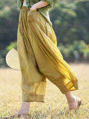 Ramie Summer Elastic Waist Loose Pants