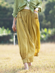 Ramie Summer Elastic Waist Loose Pants