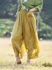 Ramie Summer Elastic Waist Loose Pants