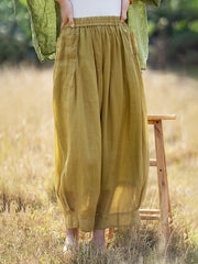 Ramie Summer Elastic Waist Loose Pants