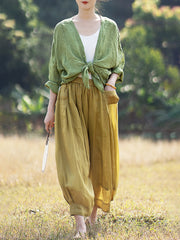 Ramie Summer Elastic Waist Loose Pants