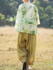 Ramie Summer Elastic Waist Loose Pants