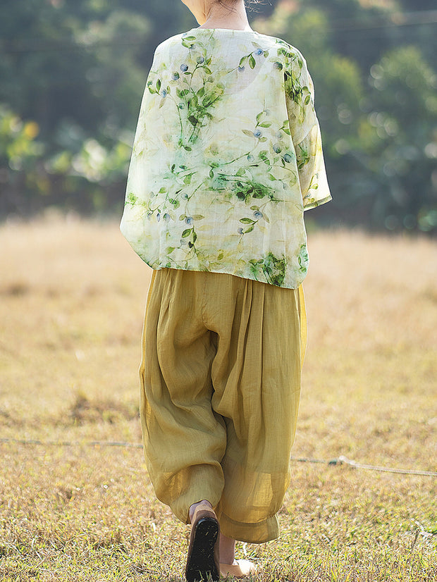 Ramie Summer Elastic Waist Loose Pants