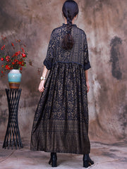 Women Print  Lacing Long Sleeves Dress