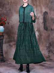 Women Print  Lacing Long Sleeves Dress