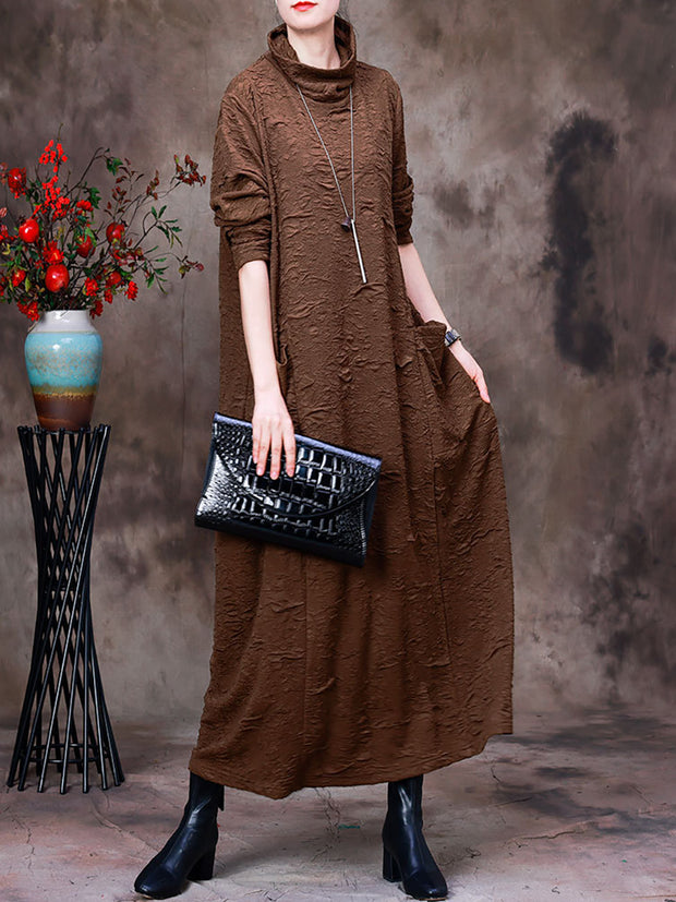 Herbst Vintage solide Frauen langes Kleid