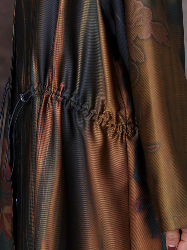 Women Vintage Print Loose Long Coat