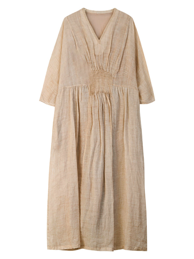 Women Ramie V-Neck Commuter Dress