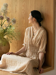 Women Ramie V-Neck Commuter Dress
