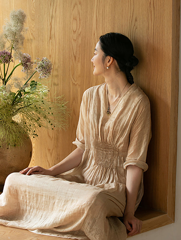 Women Ramie V-Neck Commuter Dress