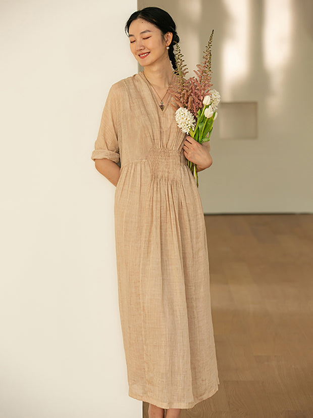 Women Ramie V-Neck Commuter Dress