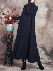Women Artsy Solid Stand Collar Maxi Dress