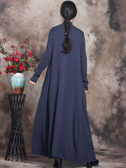 Women Artsy Solid Stand Collar Maxi Dress