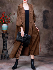 Women Autumn Hooded Solid Casual Coat