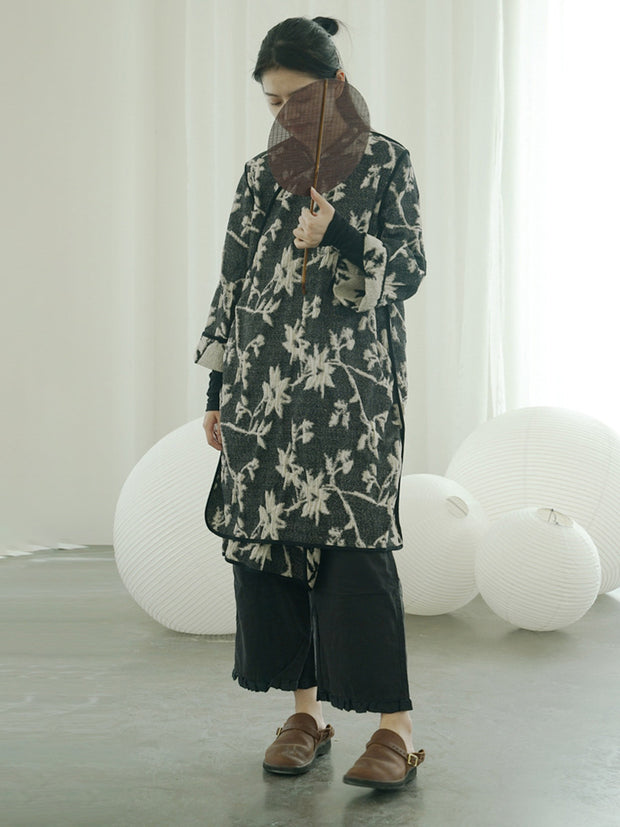 Vintage Reversible Wear Jacquard Loose Coat